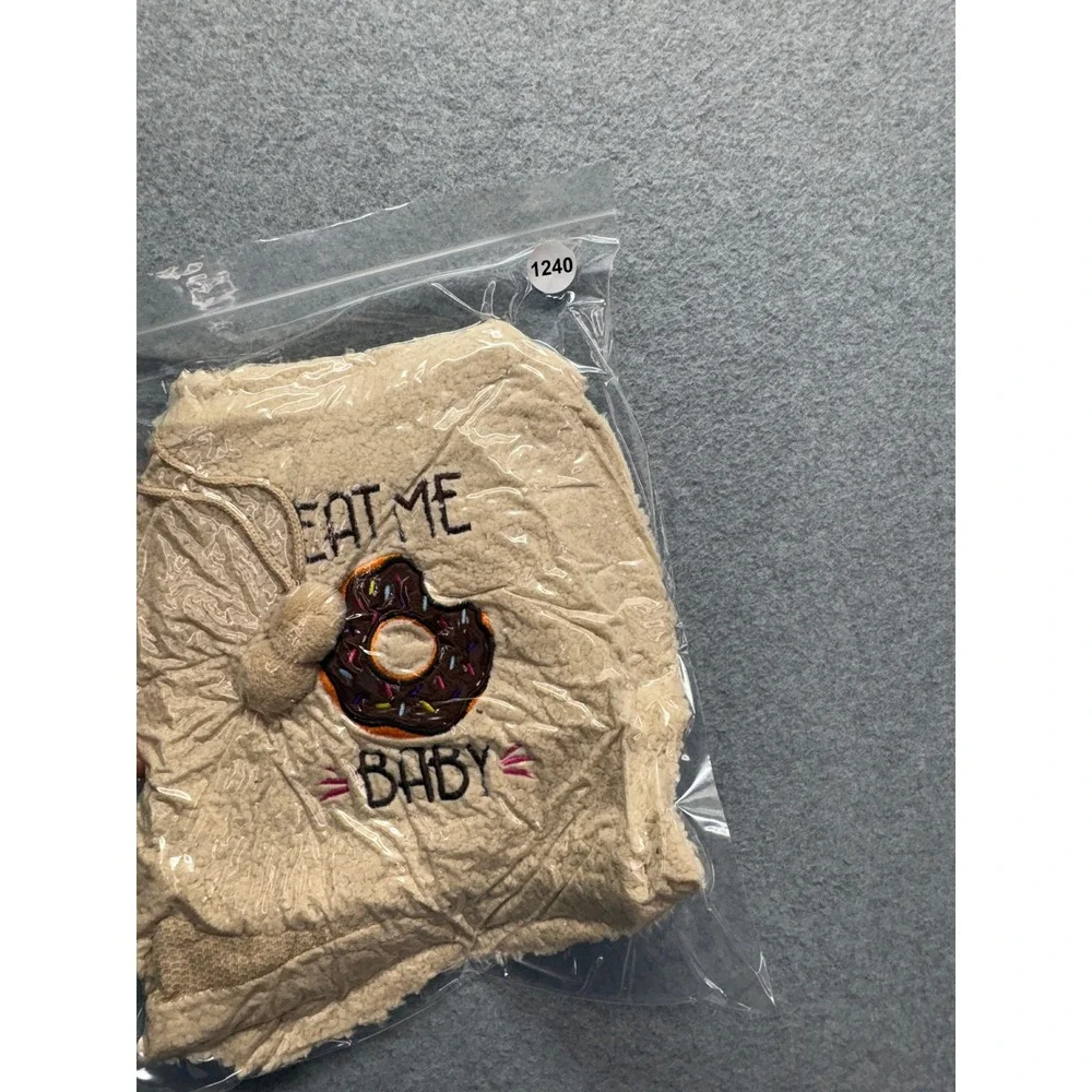 Un-bear-ably Cute Sherpa Lounge Shorts Beige Eat Me Baby Donut Pom Pom Medium